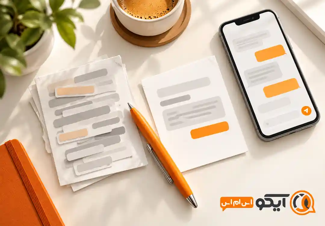 متن پیامک قبل و بعد از اصلاح مقایسه پیش نویس شلوغ با متن کوتاه و واضح پیامک